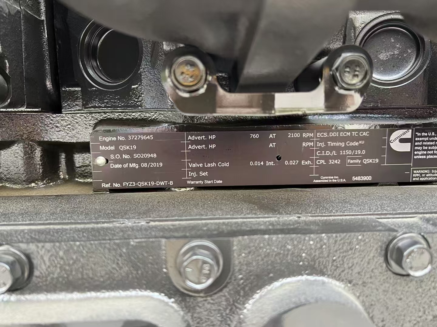 Cummins QSK19-700760 engine - imported new machine in stock